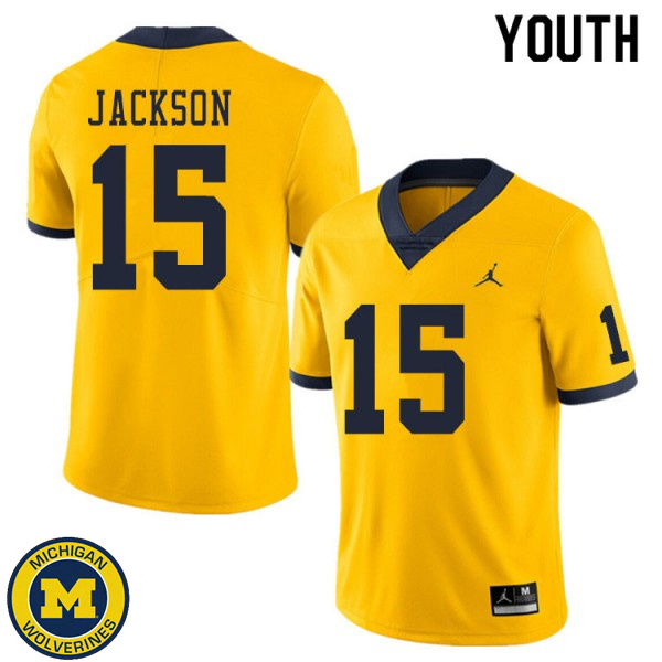 Youth Michigan Wolverines #15 Giles Jackson Yellow Fashion Jersey